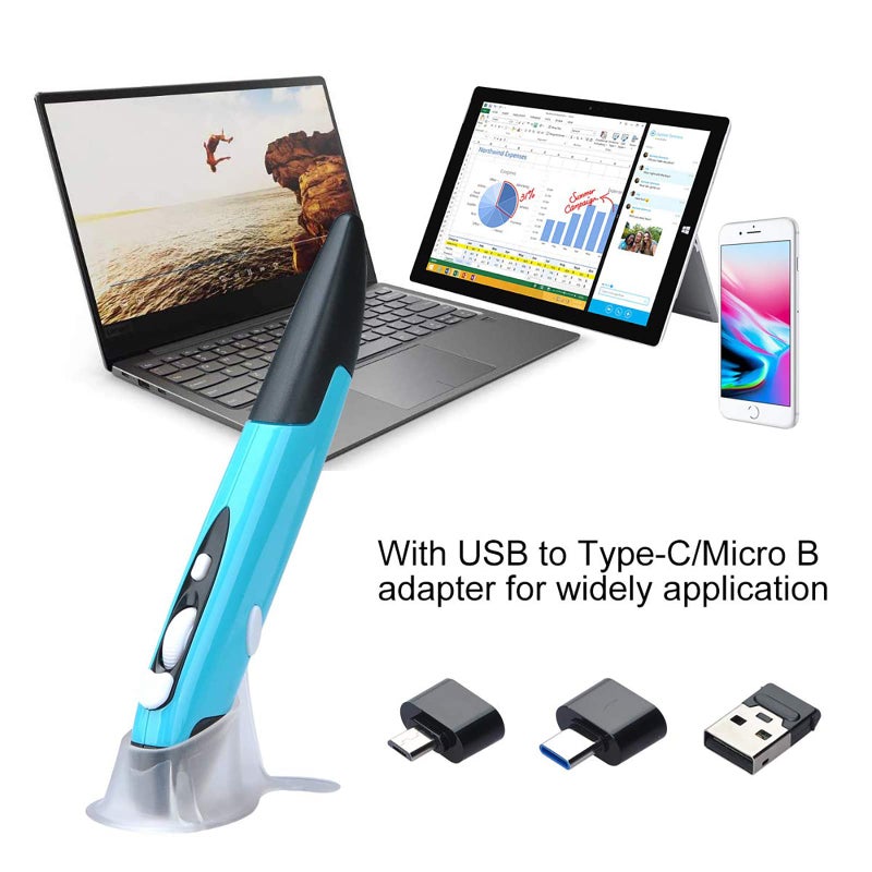 lychee Wireless Optical Pocket Pen Mouse, 2.4GHZ USB Wireless Optical Mini Air Mouse for PC Laptop Notebook Computer Mac (Blue) - Image 3